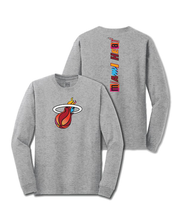 Miami HEAT Mashup Long Sleeve Grey Tee Unisex Long Sleeve Tee Item Of The Game   