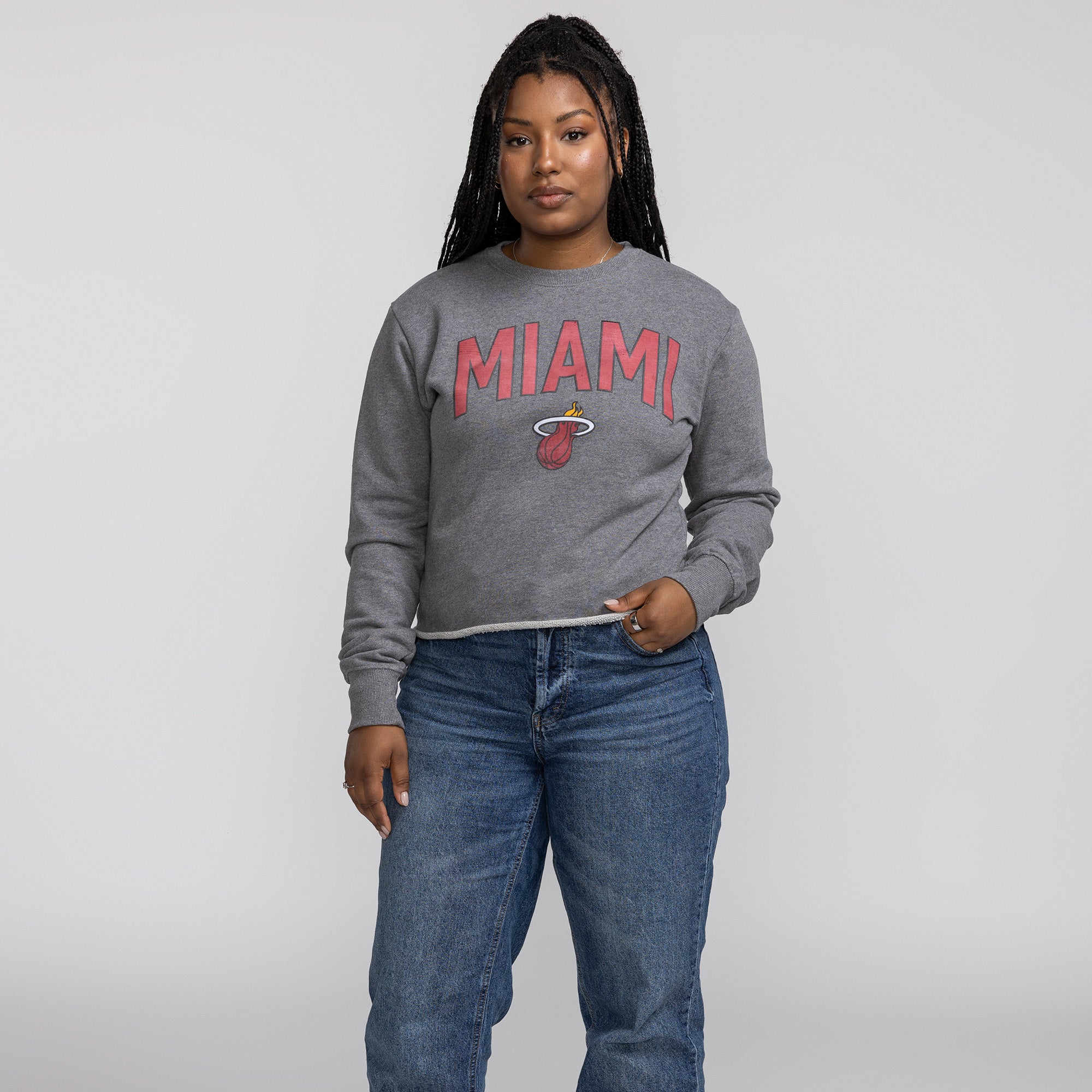 Sportiqe Miami HEAT Women's Grey Crewneck Women's Crewneck Sweater Sportiqe   