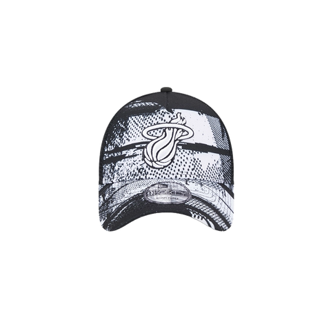 New Era Miami HEAT 2024 Tipoff Black and White Trucker Snapback