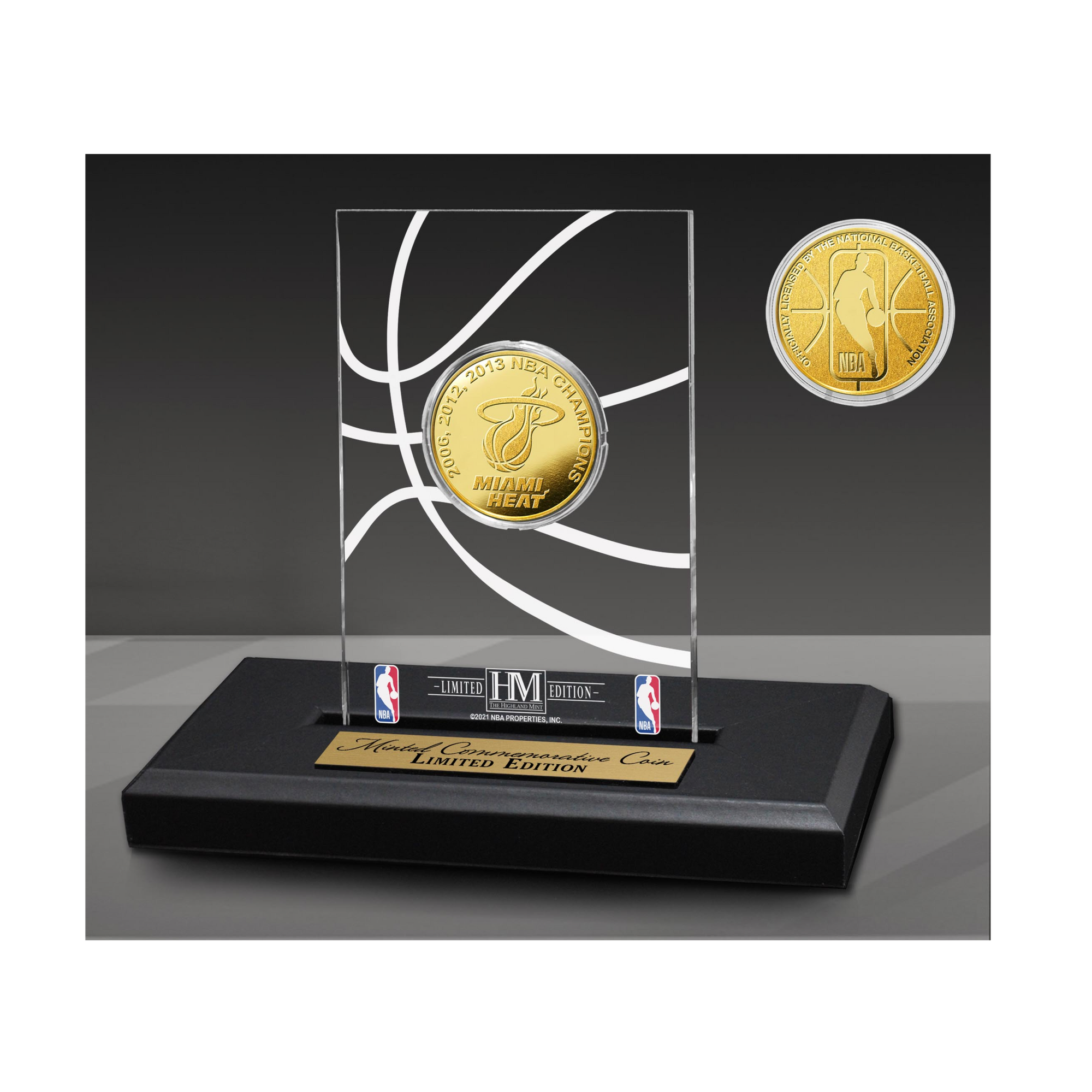 Miami HEAT Highland Mint 3-Time Champion Gold Coin Acrylic Desk Top Display Novelties Highland Mint   