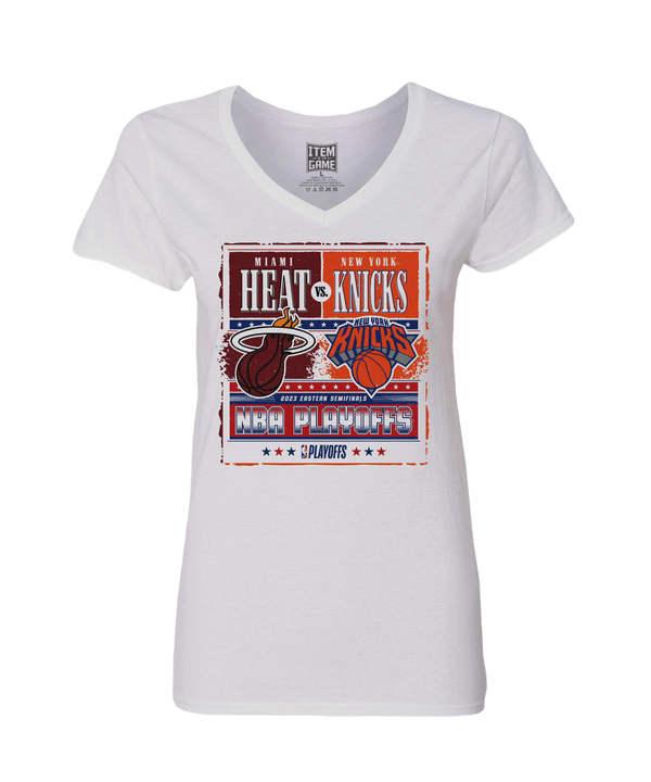 HEAT Vs Knicks White Hot Matchup Women's Tee WOMENS TEES ITEM OF THE GAME   