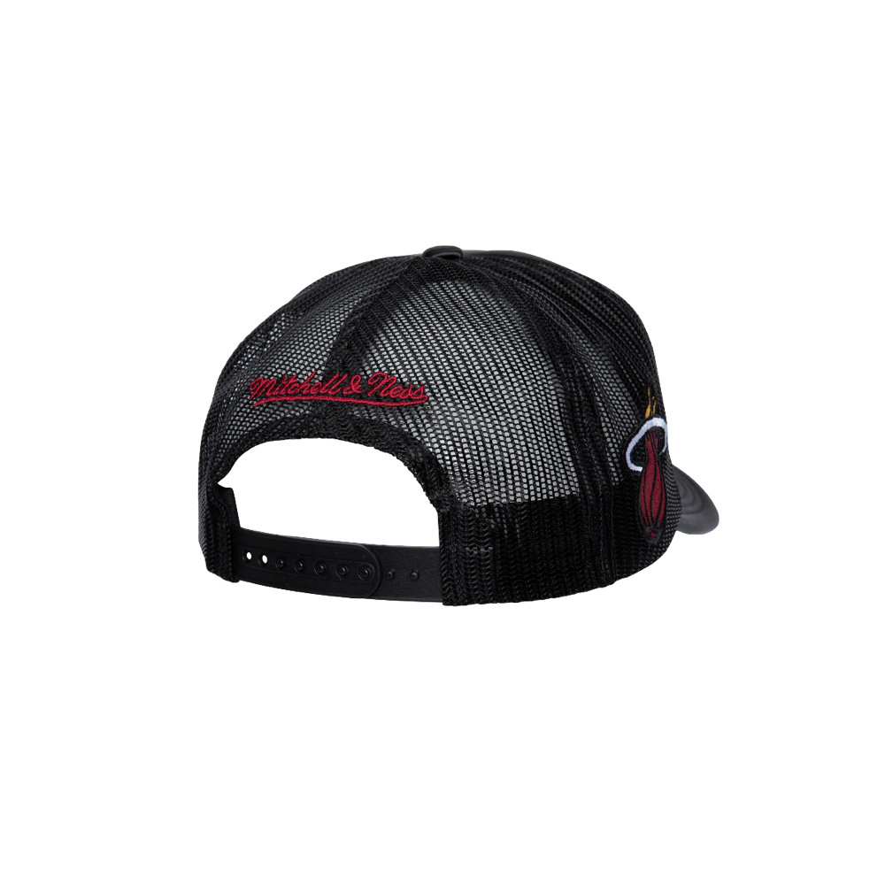 Michell & Nesss Miami HEAT Satin Trucker Hat Unisex Caps Mitchell & Ness   