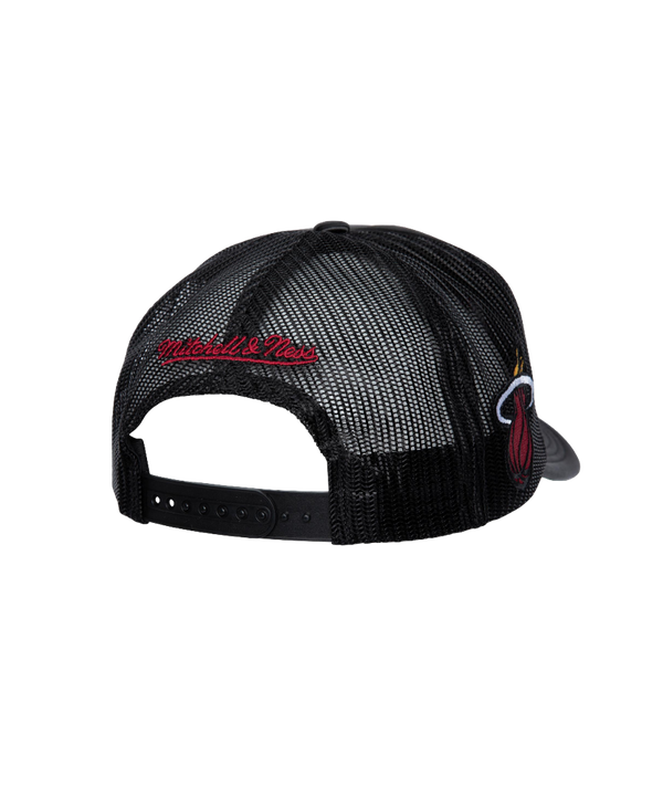 Michell & Nesss Miami HEAT Satin Trucker Hat Unisex Caps Mitchell & Ness   