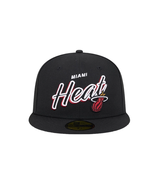 New Era Miami HEAT Script Sided Fitted Hat Unisex Caps New Era   