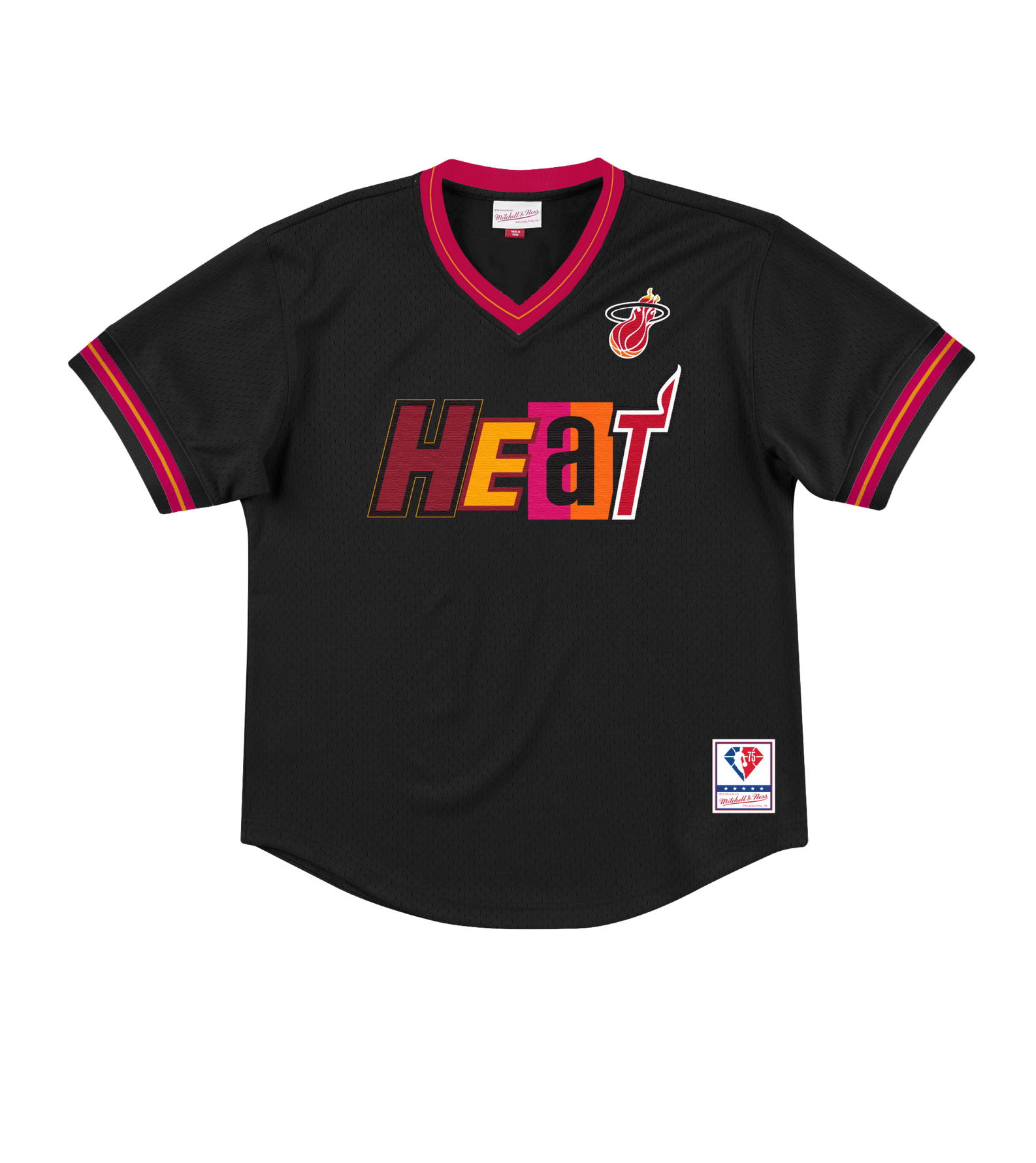 Mitchell and Ness Miami HEAT Mashup V-Neck Men's Tee Mitchell & Ness