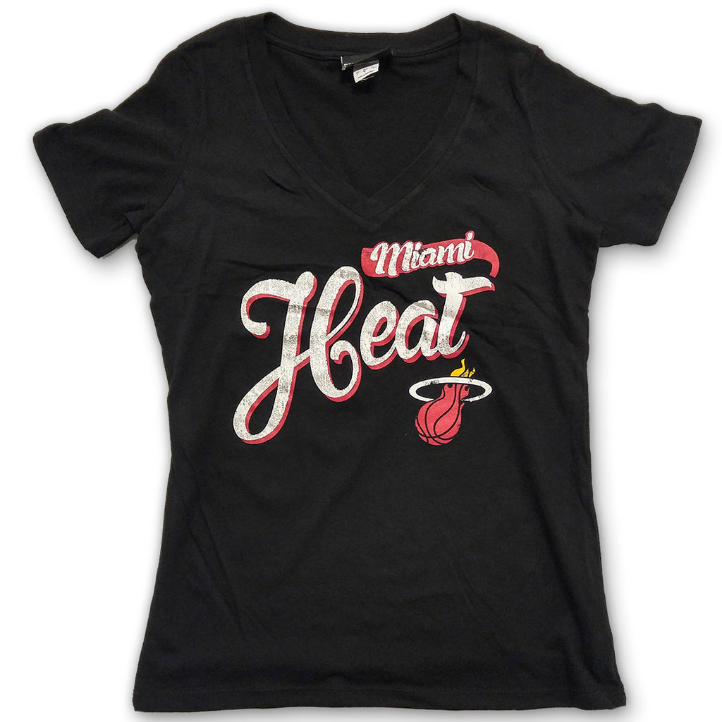 New ERA Miami HEAT Liquid Silver V-Neck WOMENS TEES 5TH AND OCEAN    - featured image