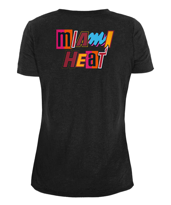 New Era Miami HEAT Mashup Logo Women's Black Tee WOMENS TEES 5TH AND OCEAN   